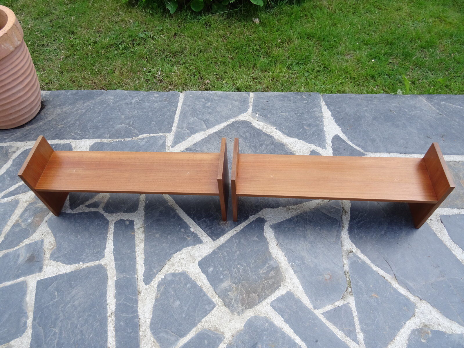 Pair of teak wall shelves