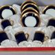6 Limoges oven blue porcelain cups for Porcelainor Paris + case C582