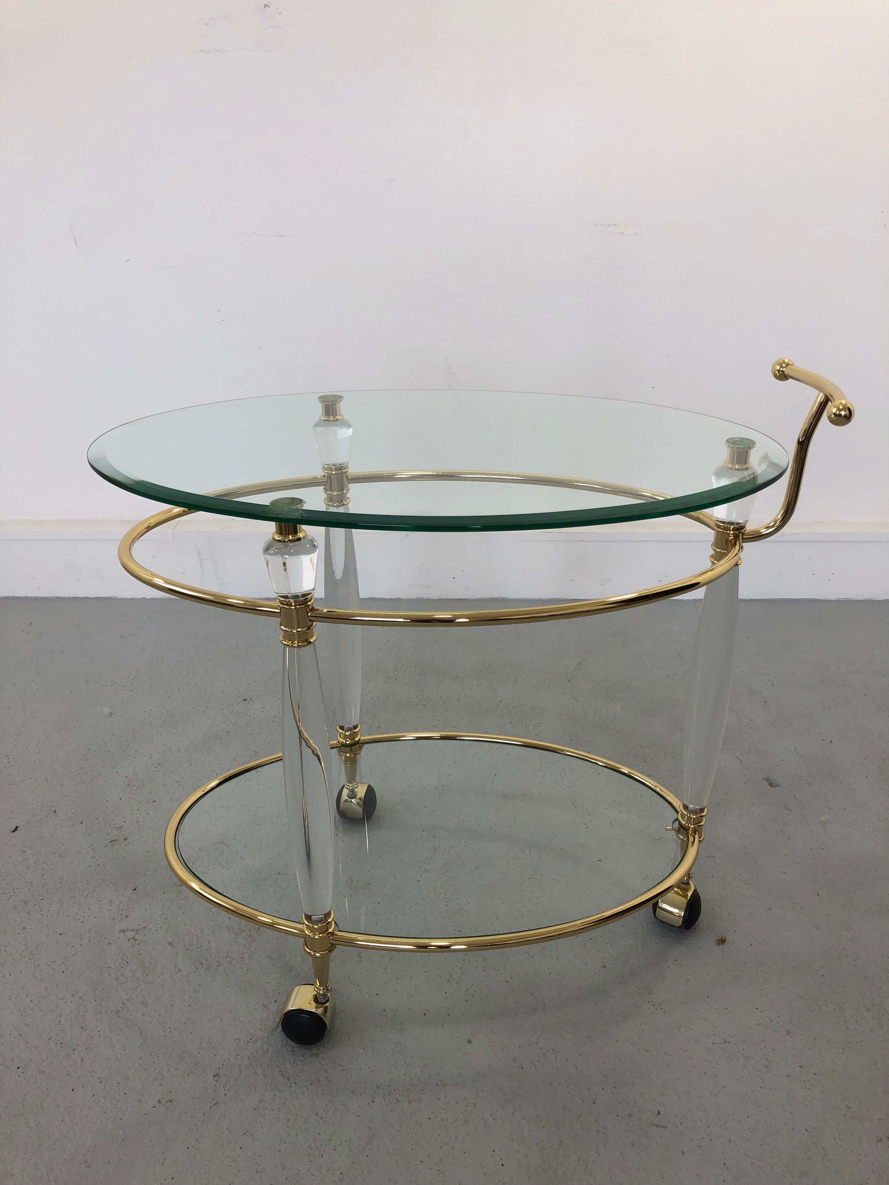 Chariot de chariot de chariot italien en laiton et en verre, années 1970
