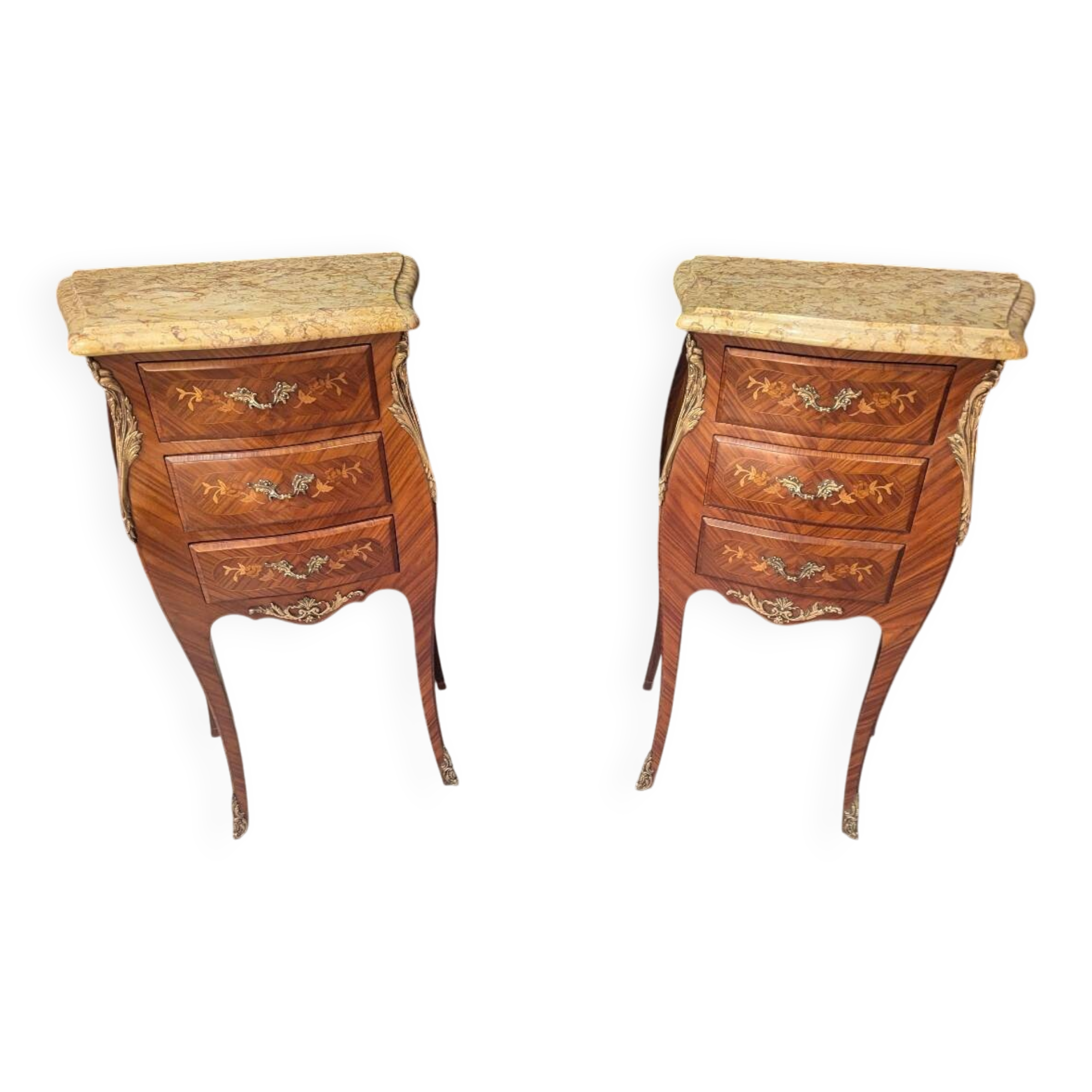 Pair of curved Louis XV style bedside tables