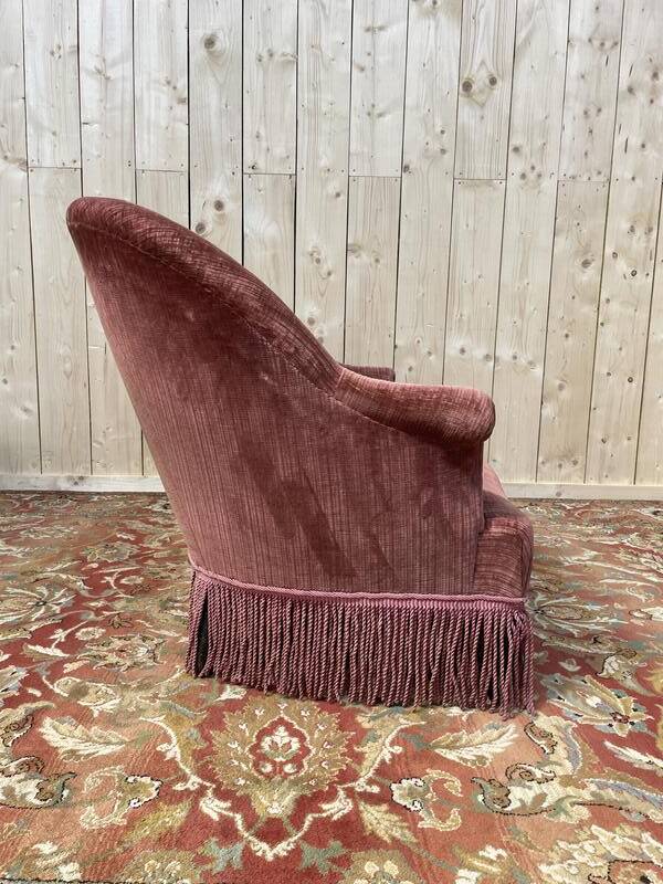Canapé - Banquette Crapaud époque Napoléon III velours rose