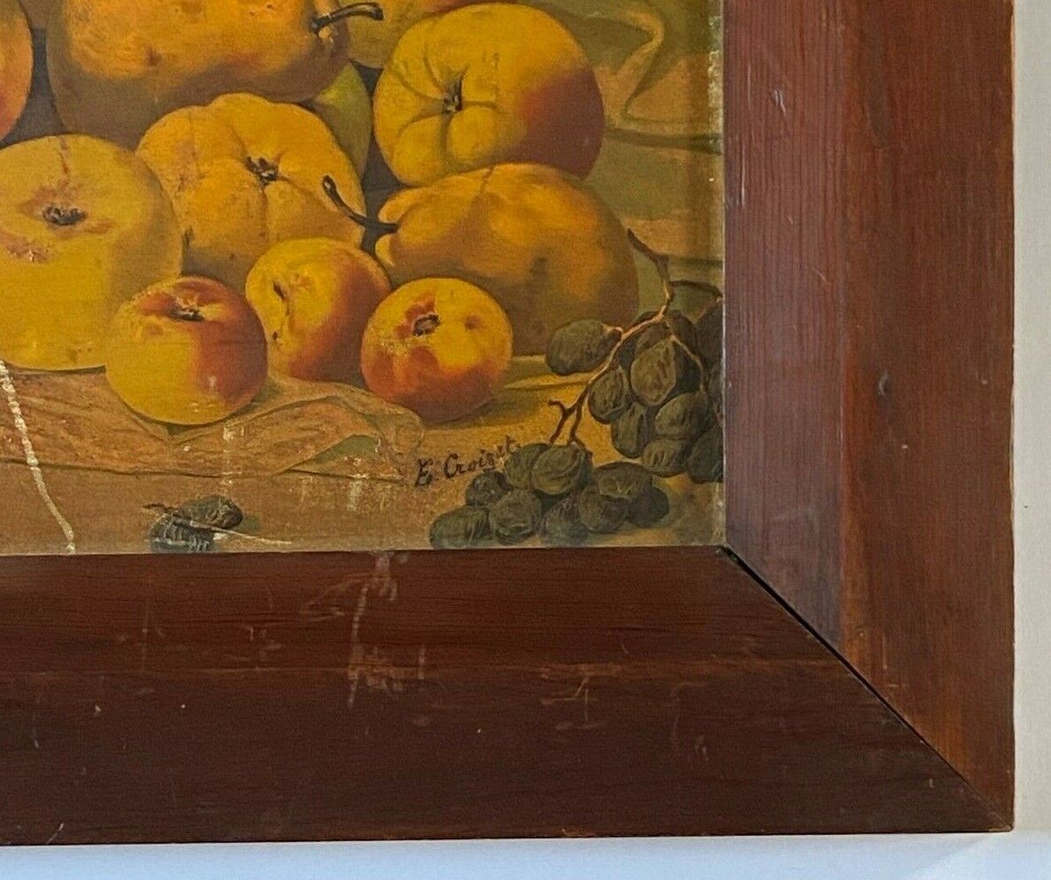 Oil on panel e croizet still life with apples grapes late nineteenth century