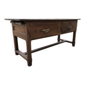 Table de ferme ancienne à gibiers en châtaignier massif à 2 tiroirs et une tirette.