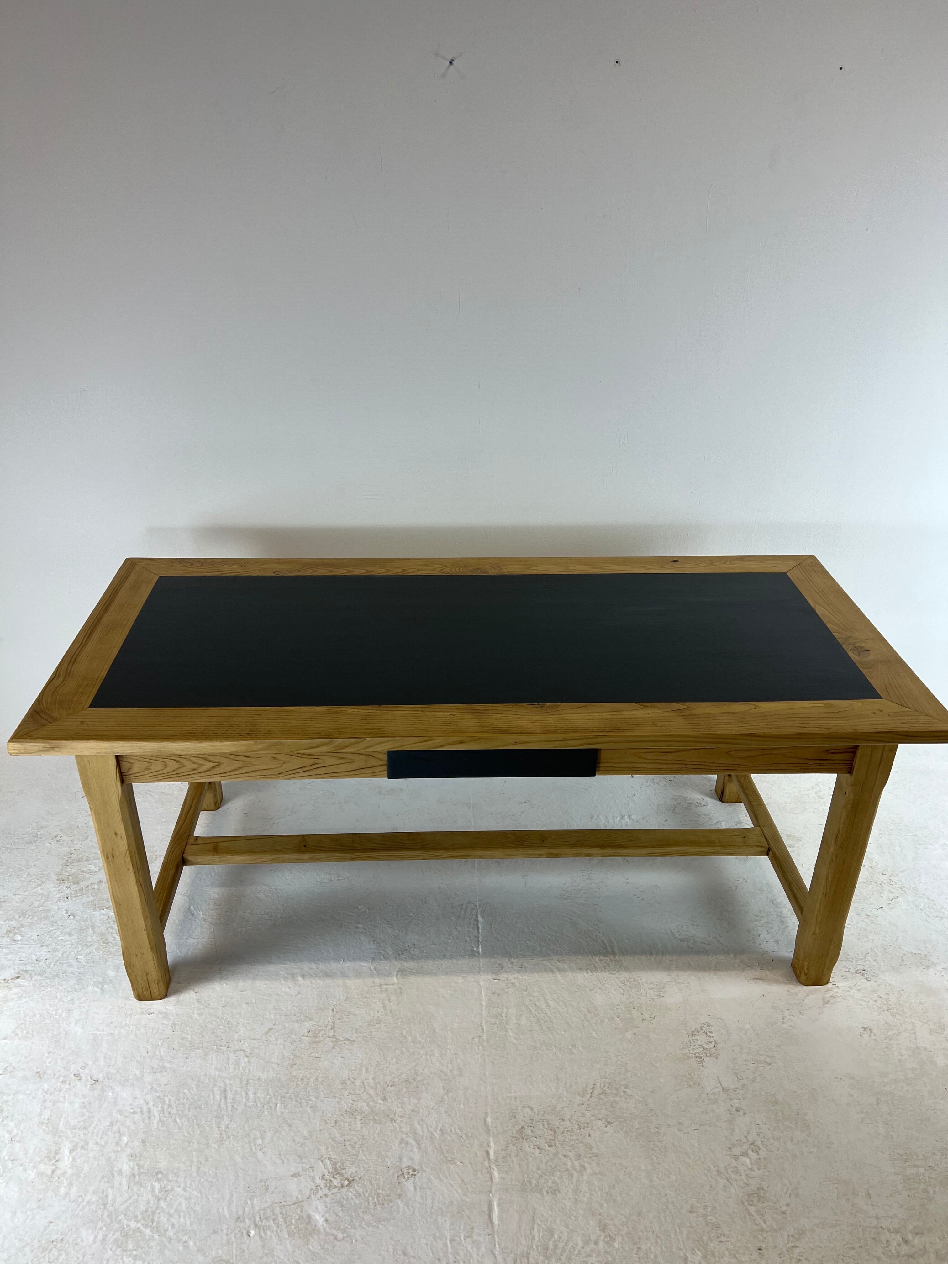 Oak farmhouse table, black top