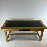 Oak farmhouse table, black top