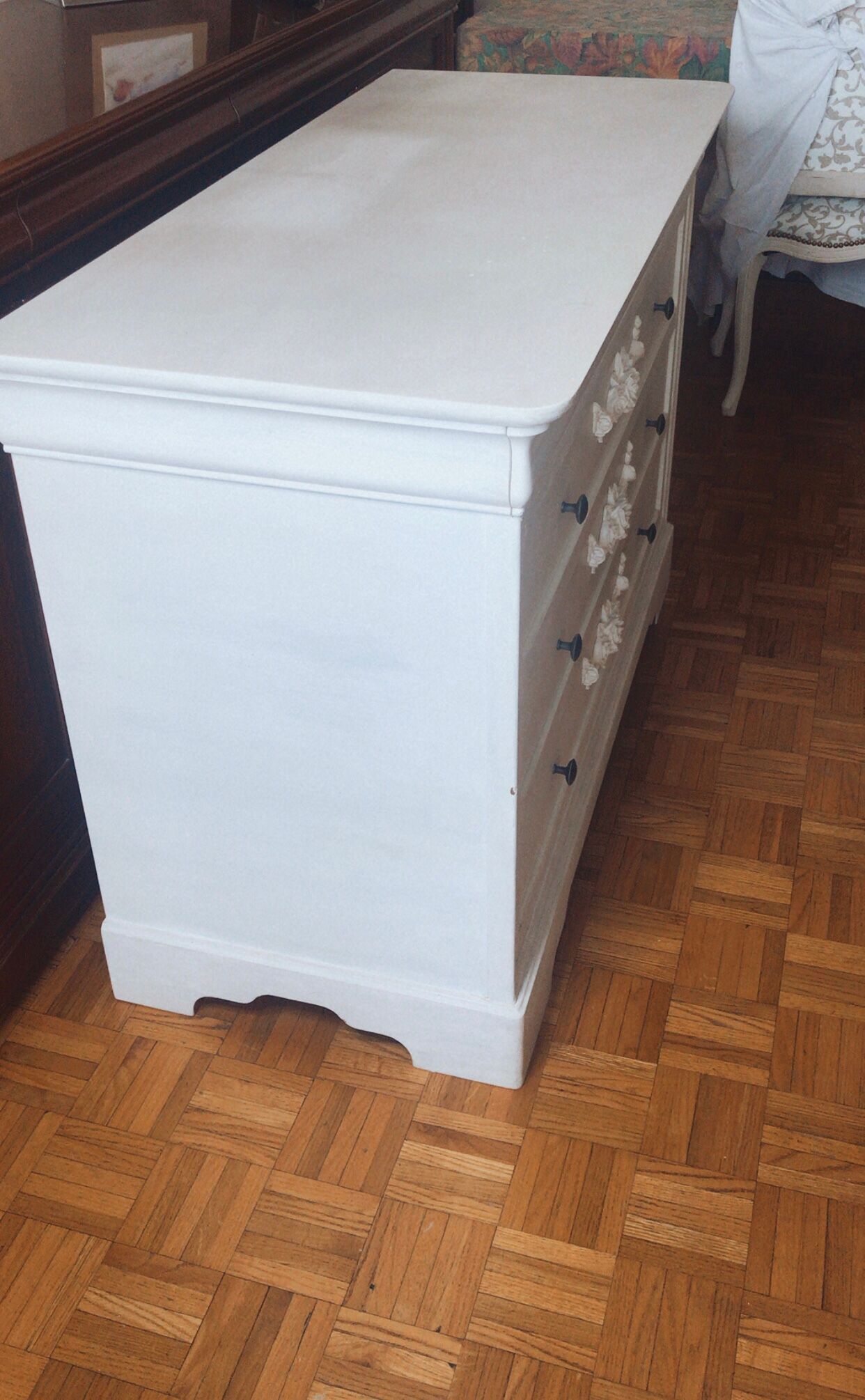 Vintage white dresser with Shabby chic moldings