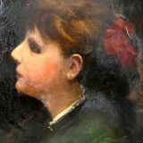 HST painting "Portrait of a young woman with a red bow" 19th century for restoration