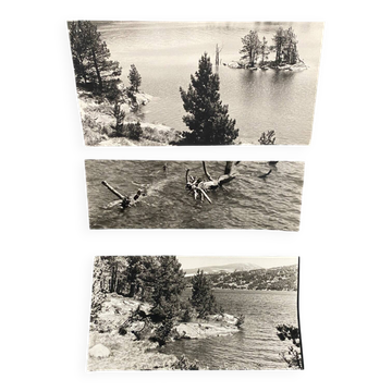 Set of 3 vintage photographs by Bernard Darot, Lac Ile Sapins, 20th century