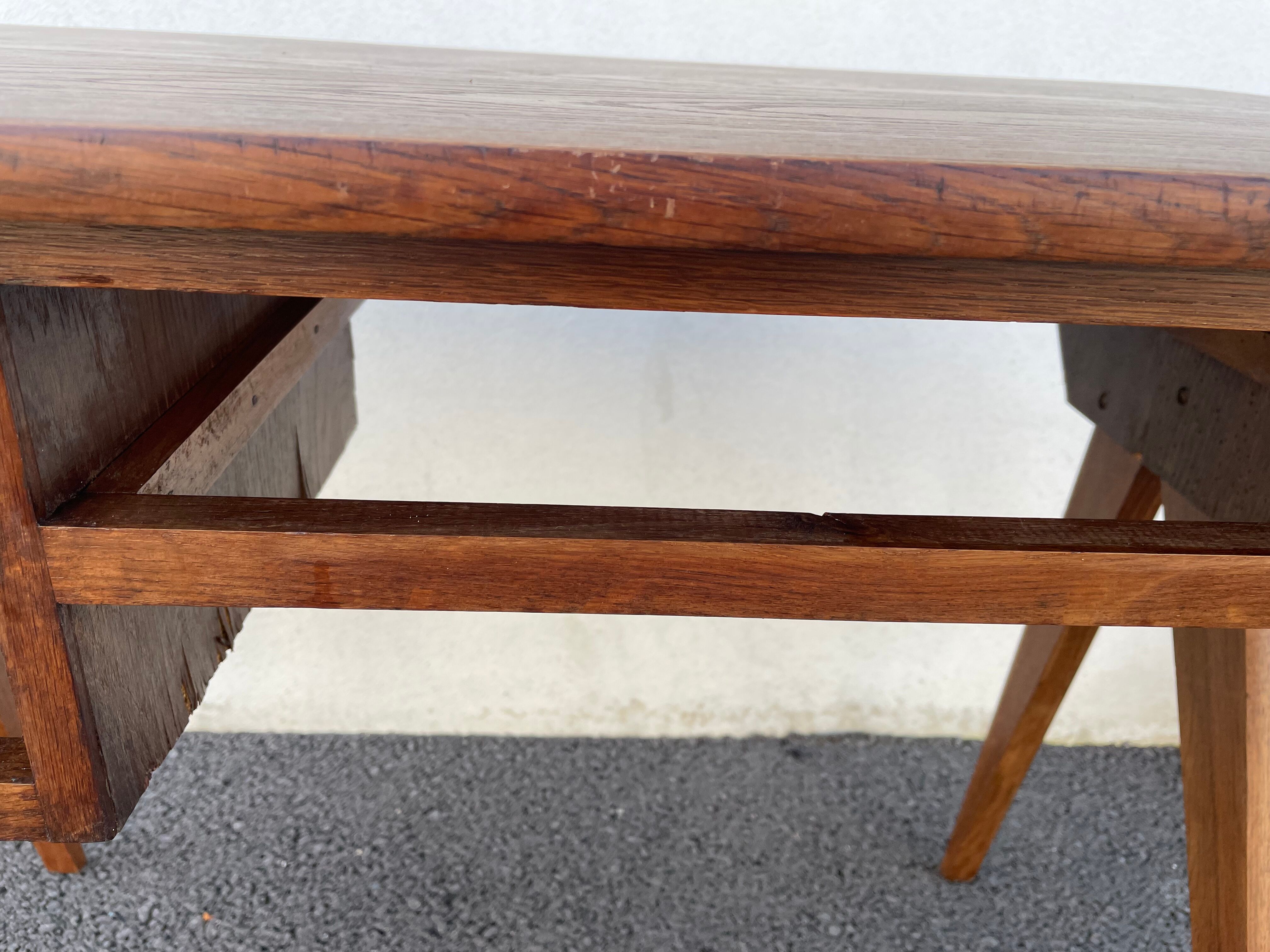 Modernist wooden desk with compass feet 1950