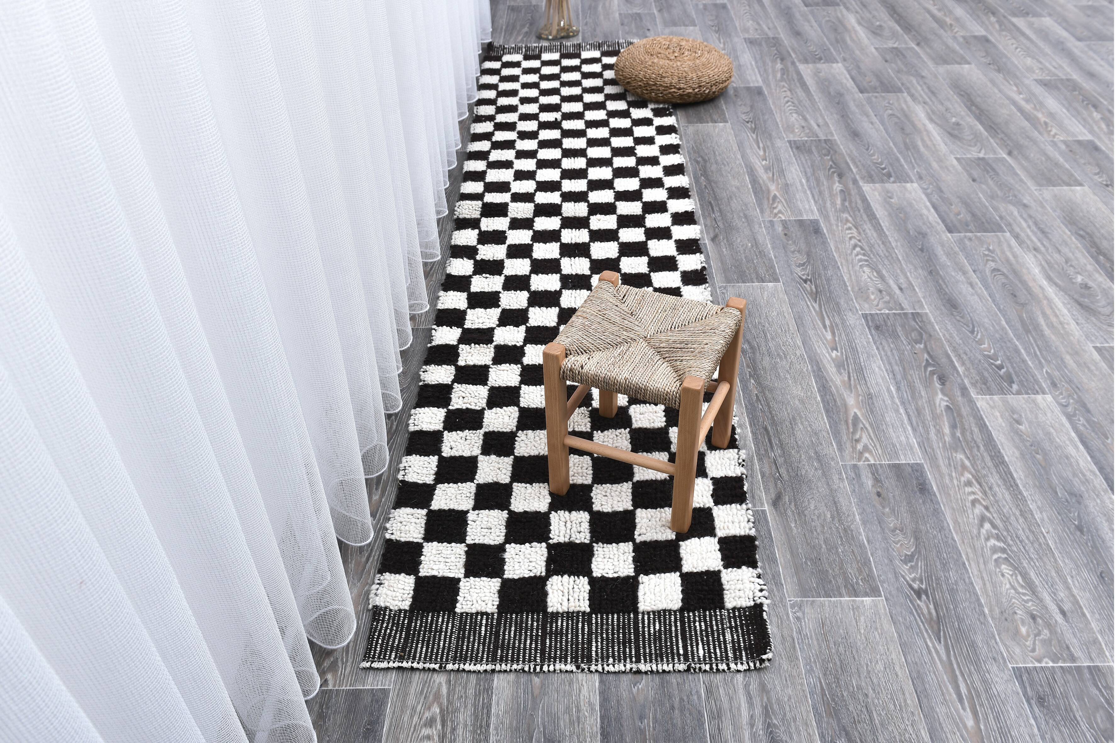2x10 Checkered Turkish Vintage Runner Rug 69x294Cm