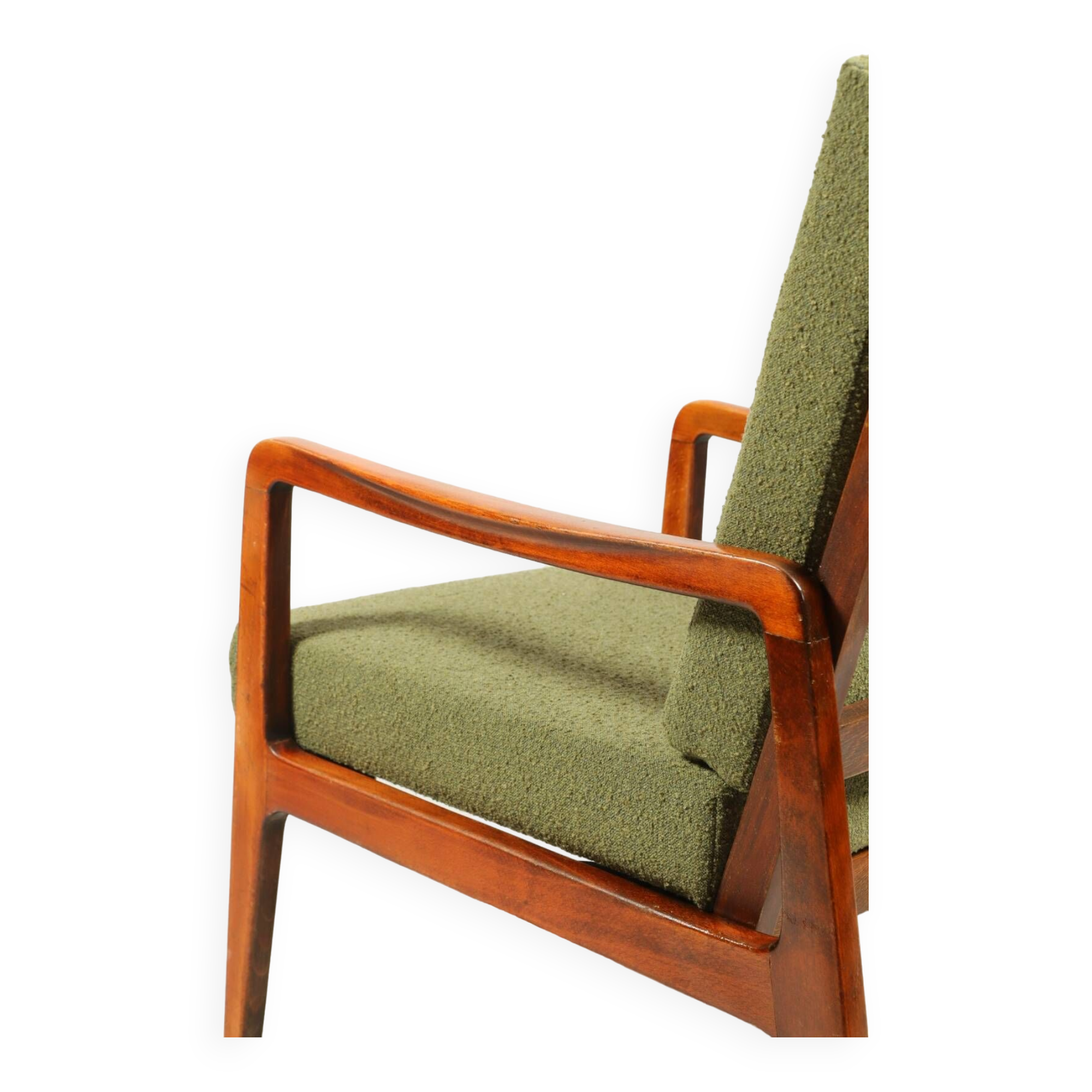 Fauteuil vintage avec coussins et boucles vertes en bois, 1980
