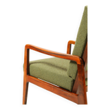 Fauteuil vintage avec coussins et boucles vertes en bois, 1980