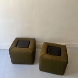 Pair of cinna bedside tables in foam and smoked plexiglass, ligne roset 1970