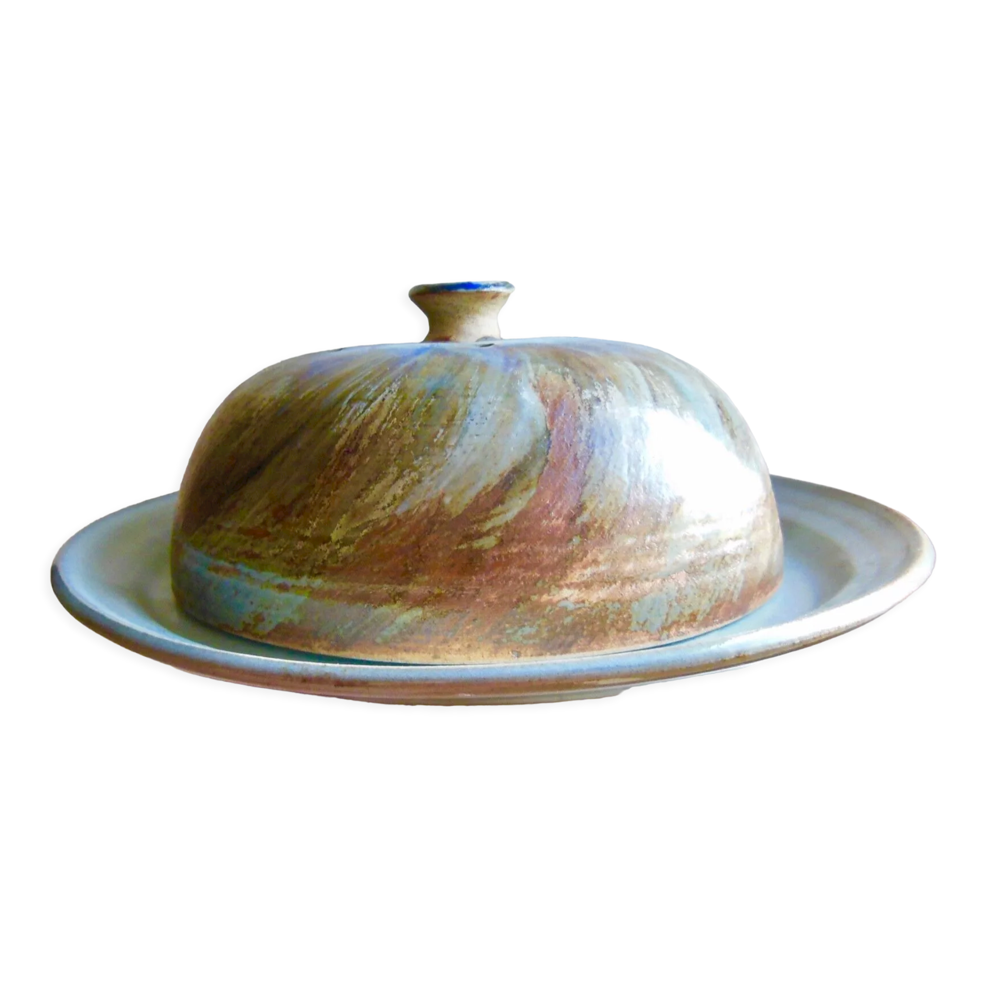 Signature vintage glazed stoneware cheese tray and bell