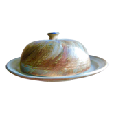 Plateau et cloche a fromage en grès vintage émaillé signature a identifier