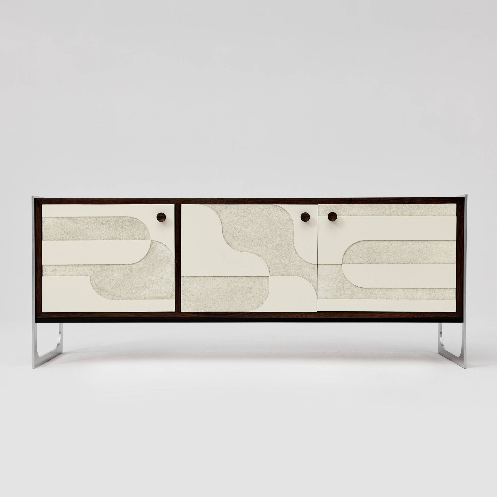 Vintage sideboard with handmade relief surface, metal, Germany, 1960s