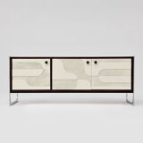 Vintage sideboard with handmade relief surface, metal, Germany, 1960s