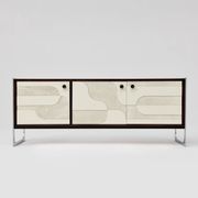 Vintage sideboard with handmade relief surface, metal, Germany, 1960s