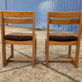 Pair of Maison Regain Elm Sled Chairs, Vintage 1960s