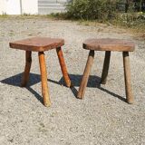 Pair of brutalist tripod stools vintage wood countryside