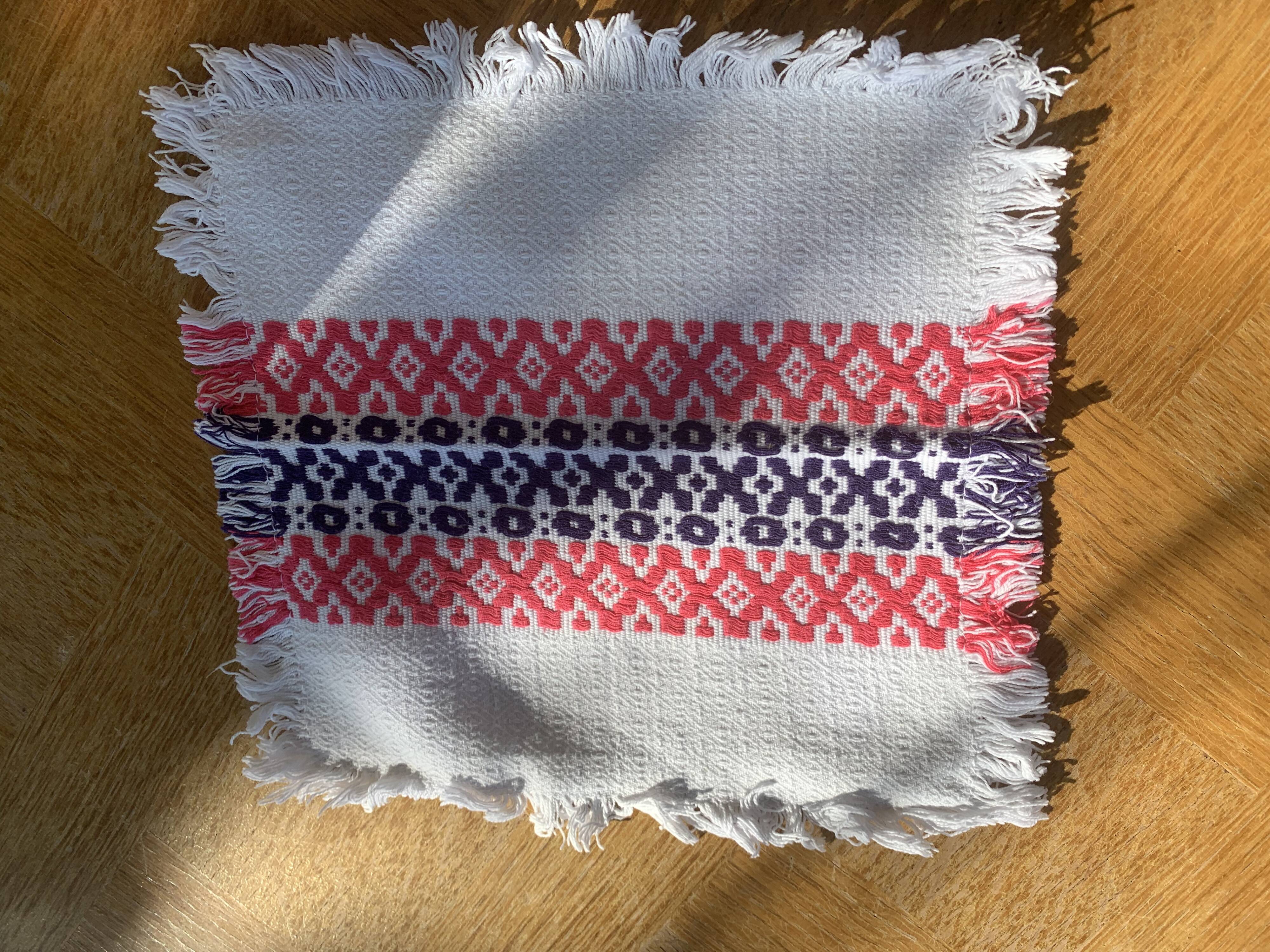 6 towels in Basque cotton patterns pink and indigo blue vintage