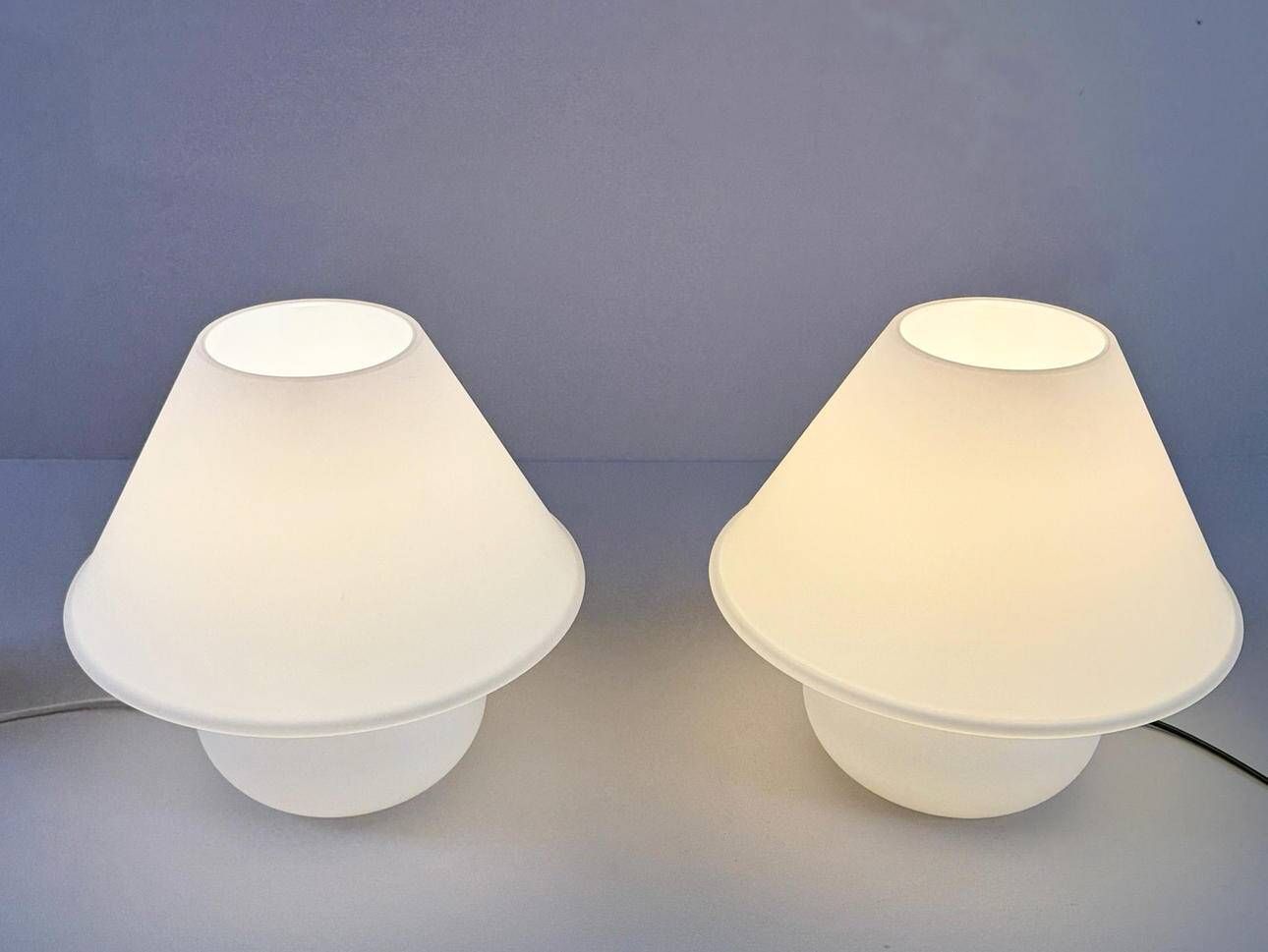 Set of 2 mushroom lamps, opal glass, Glashütte Limburg, Germany, 1970s