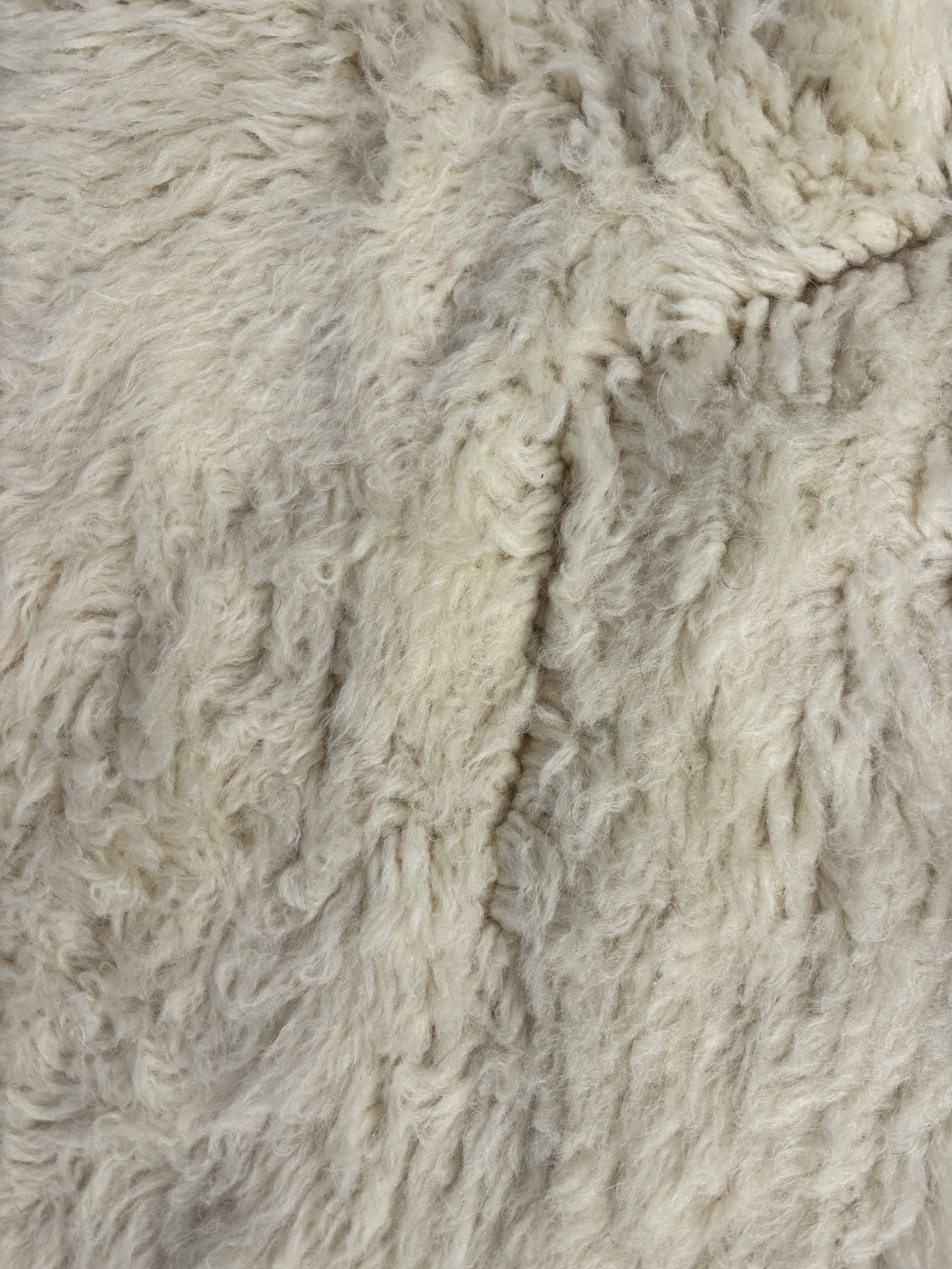 Large Berber M'rirt rug in cream and black wool, Moroccan rug.
