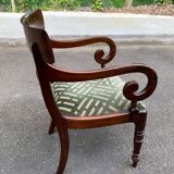 English Regency office chair in curved wood and green velvet