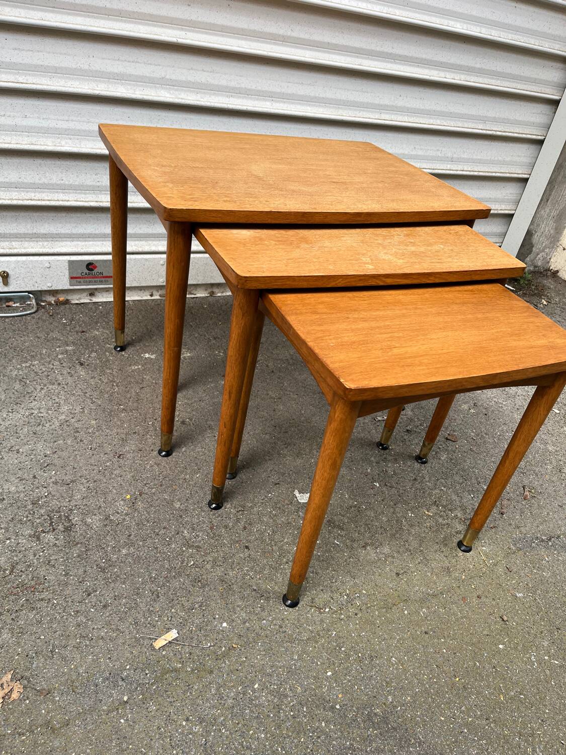 3 wooden nesting tables, 50s-60s