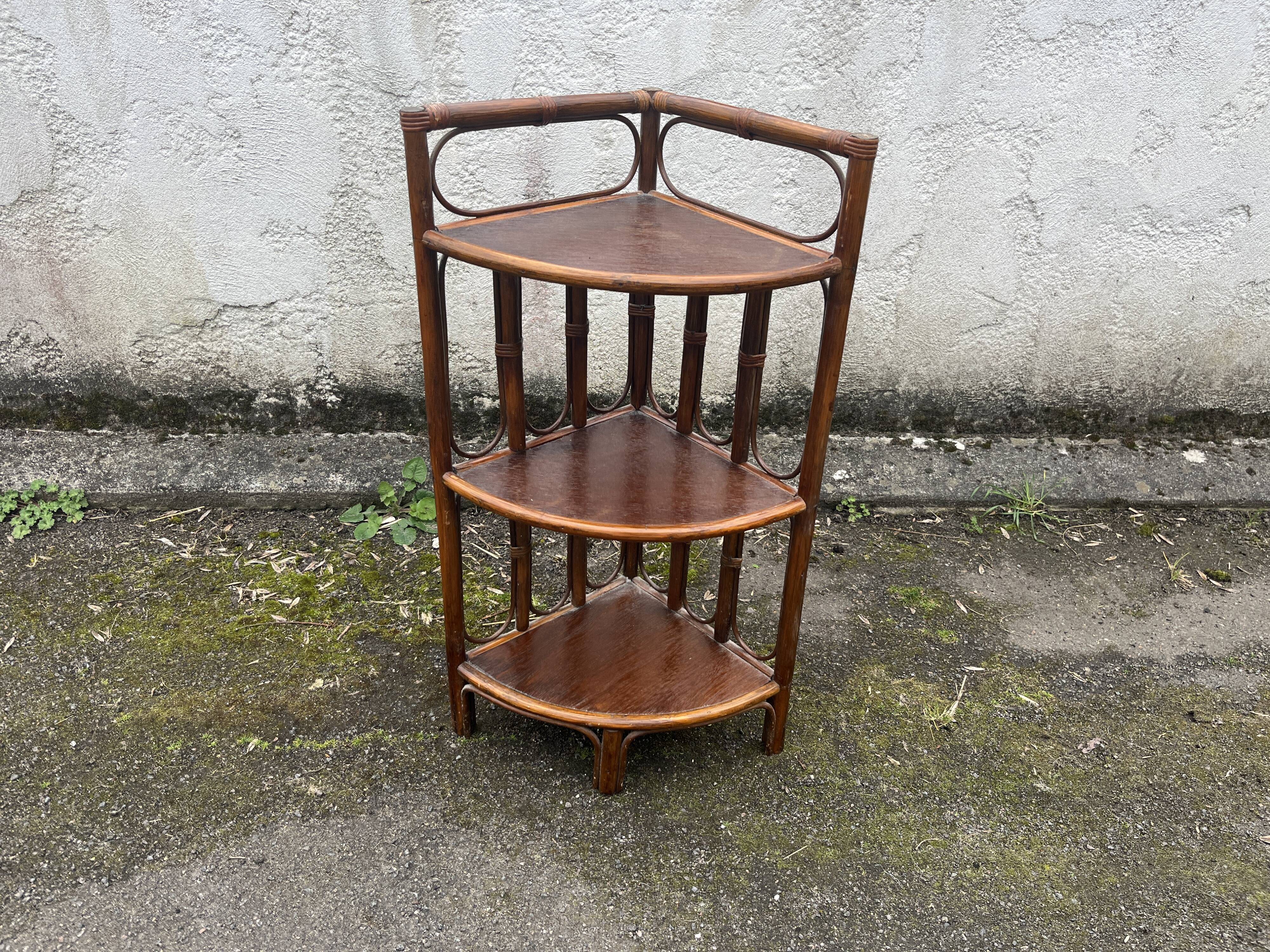 Vintage rattan corner shelf 87 cm