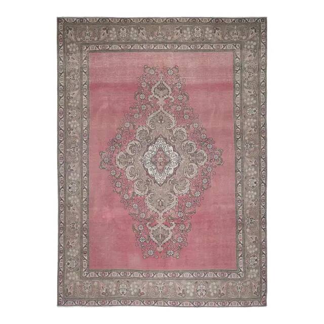 1970s Vintage Persian Handmade Wool Cotton Pink Area Rug 290x393