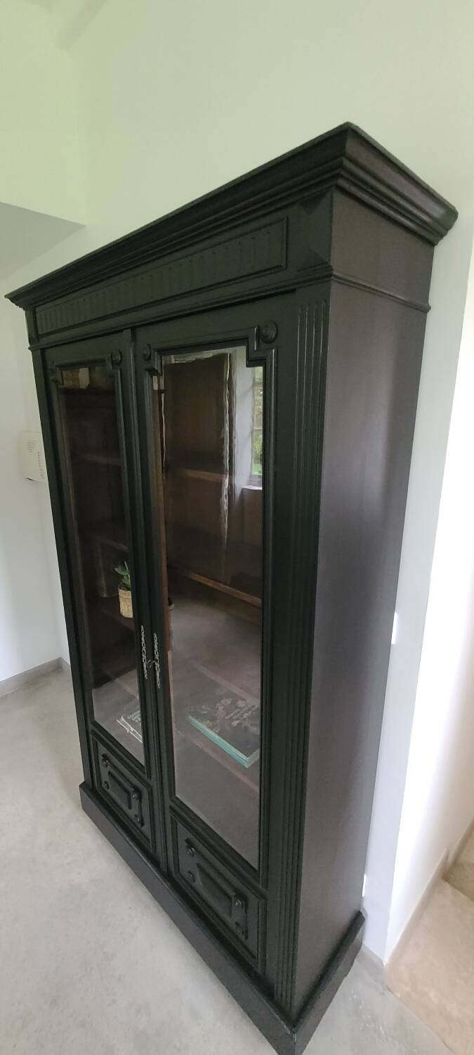 Old black Napoleon III display case, dresser, cabinet of curiosities, storage unit