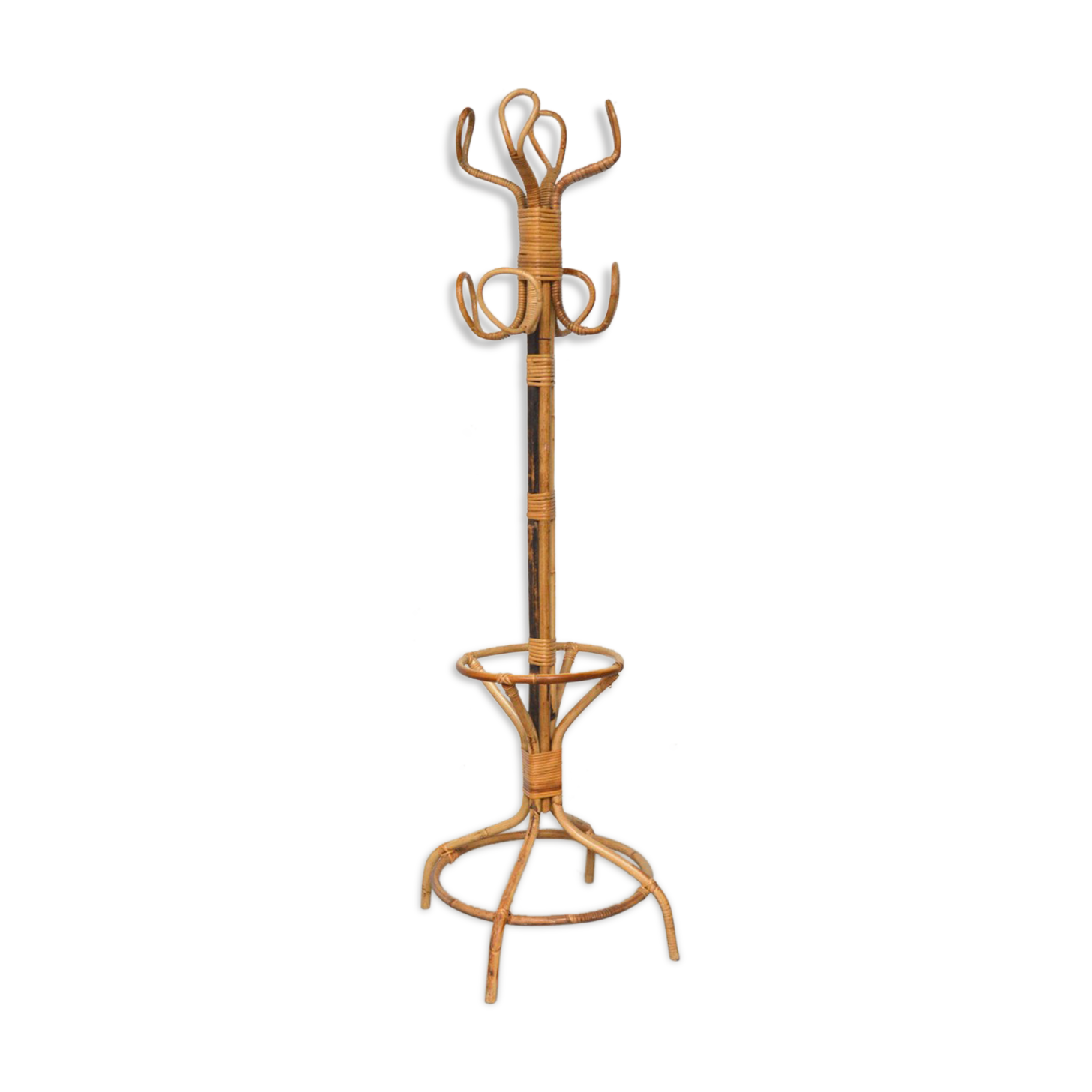 Bamboo and rattan coat holder, 1960