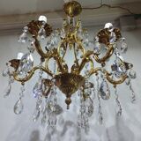 6-light bronze and crystal cage chandelier