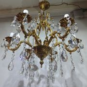 Lustre cage 6 lumières bronze et cristal