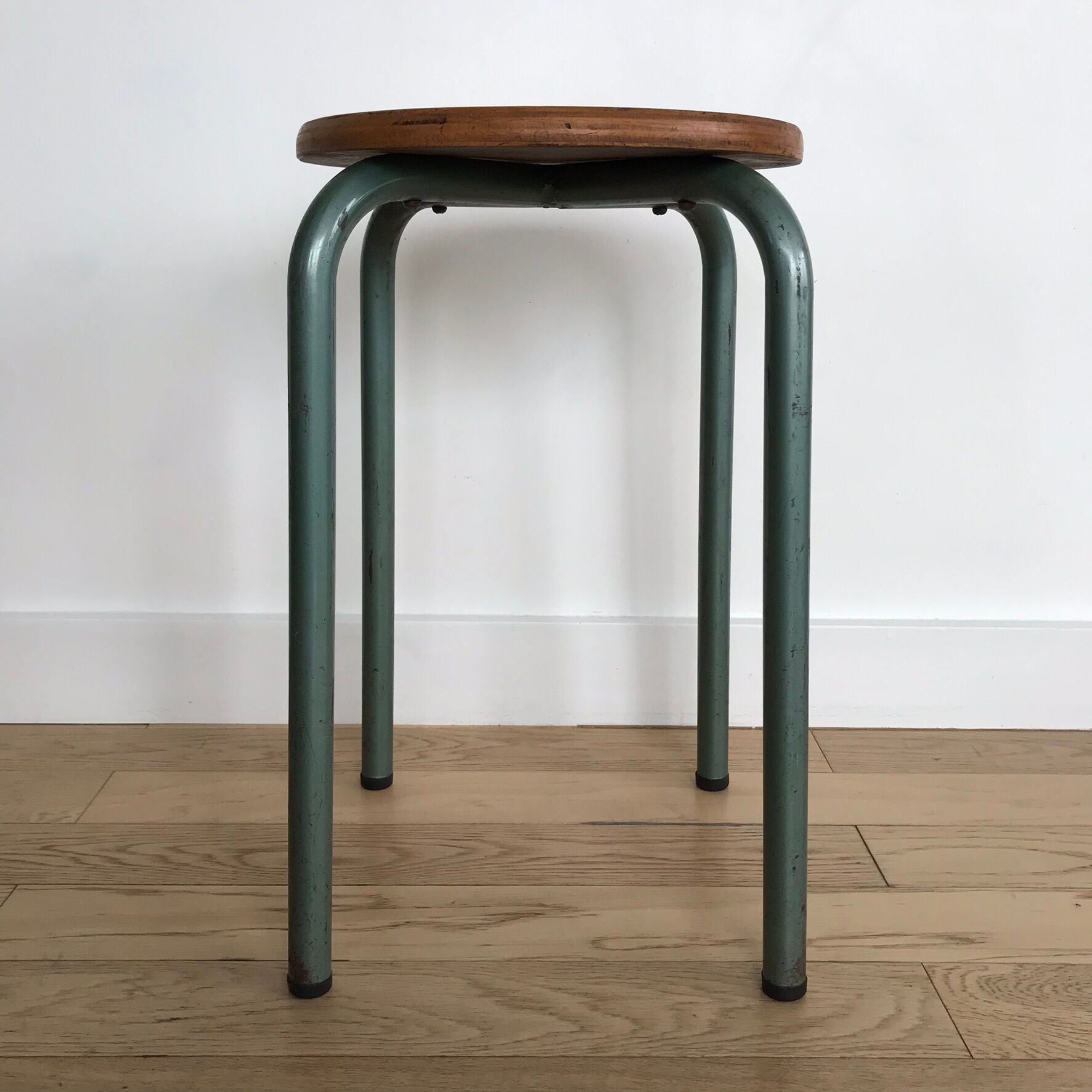 Vintage metal and wood industrial stool