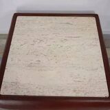 Vintage square travertine and leather coffee table