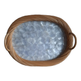 Vintage rattan and mother-of-pearl tray