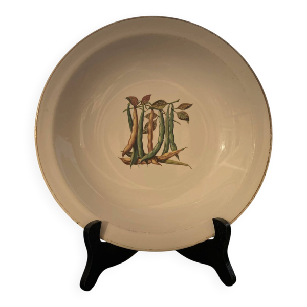 Plat de service porcelaine à feu Gien France motif botanique