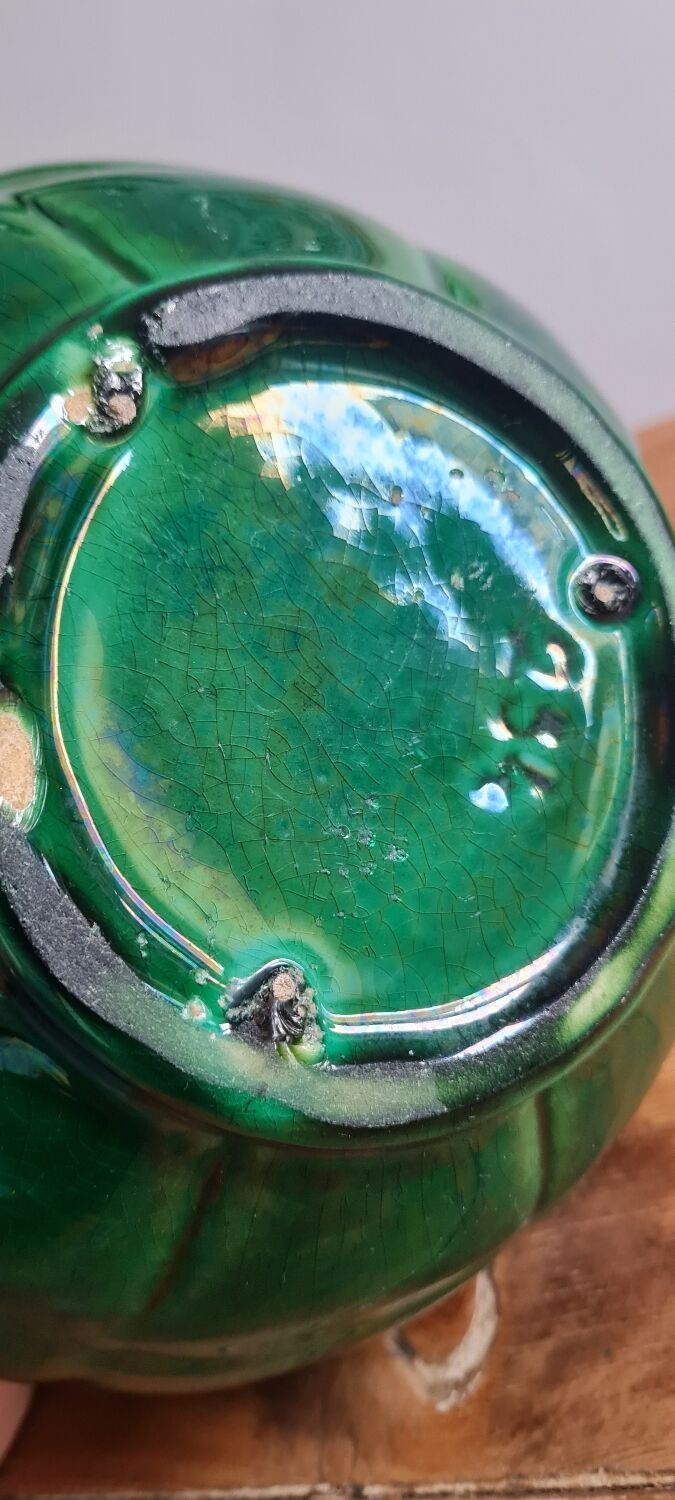 Green glazed earthenware vase