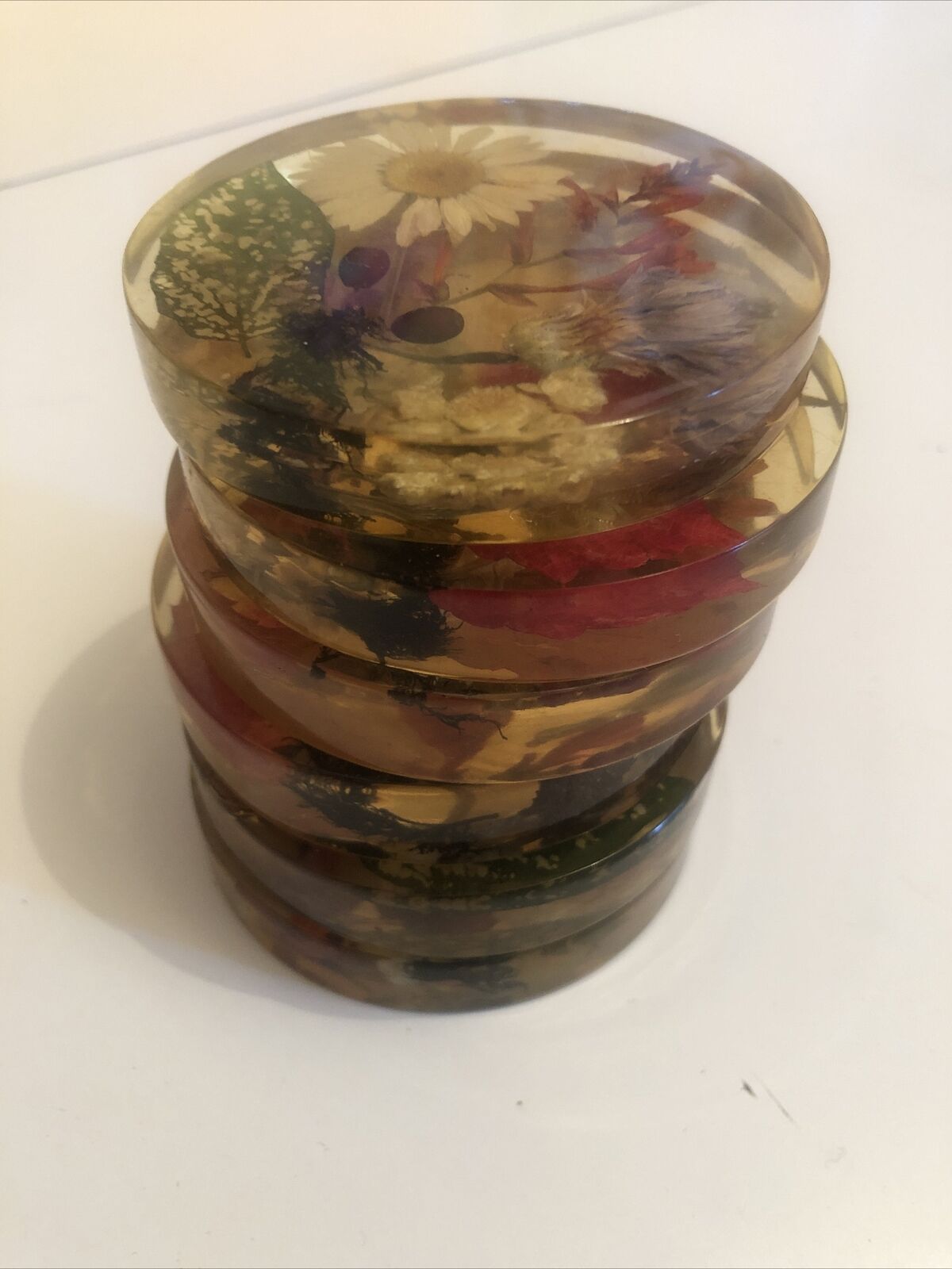 Lot 6 under glass botanical inclusion in resin genuine vintage flowers