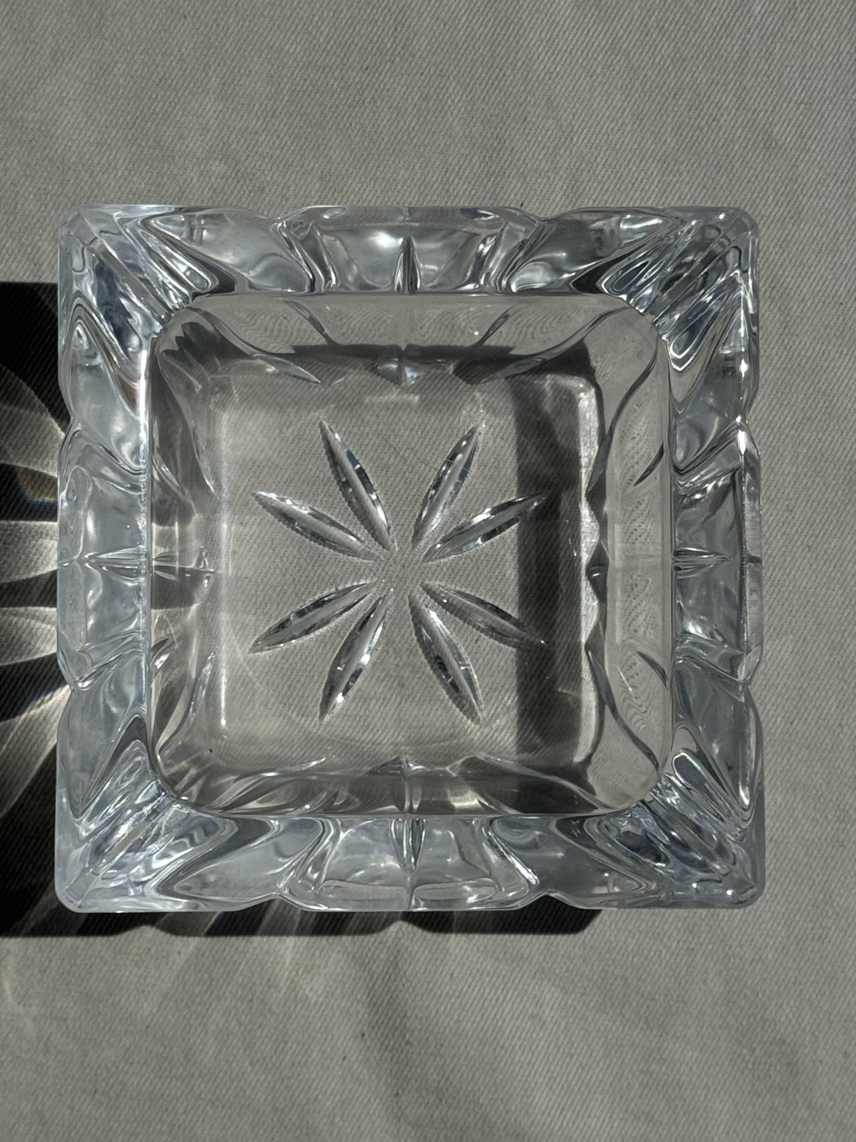 Large vintage square solid glass ashtray