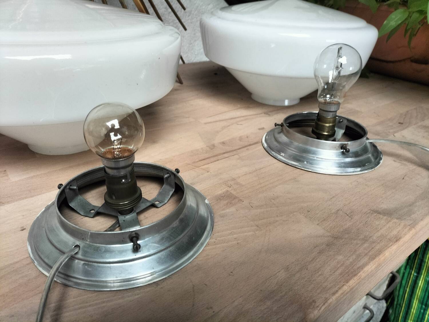 Pair of opaline lamps