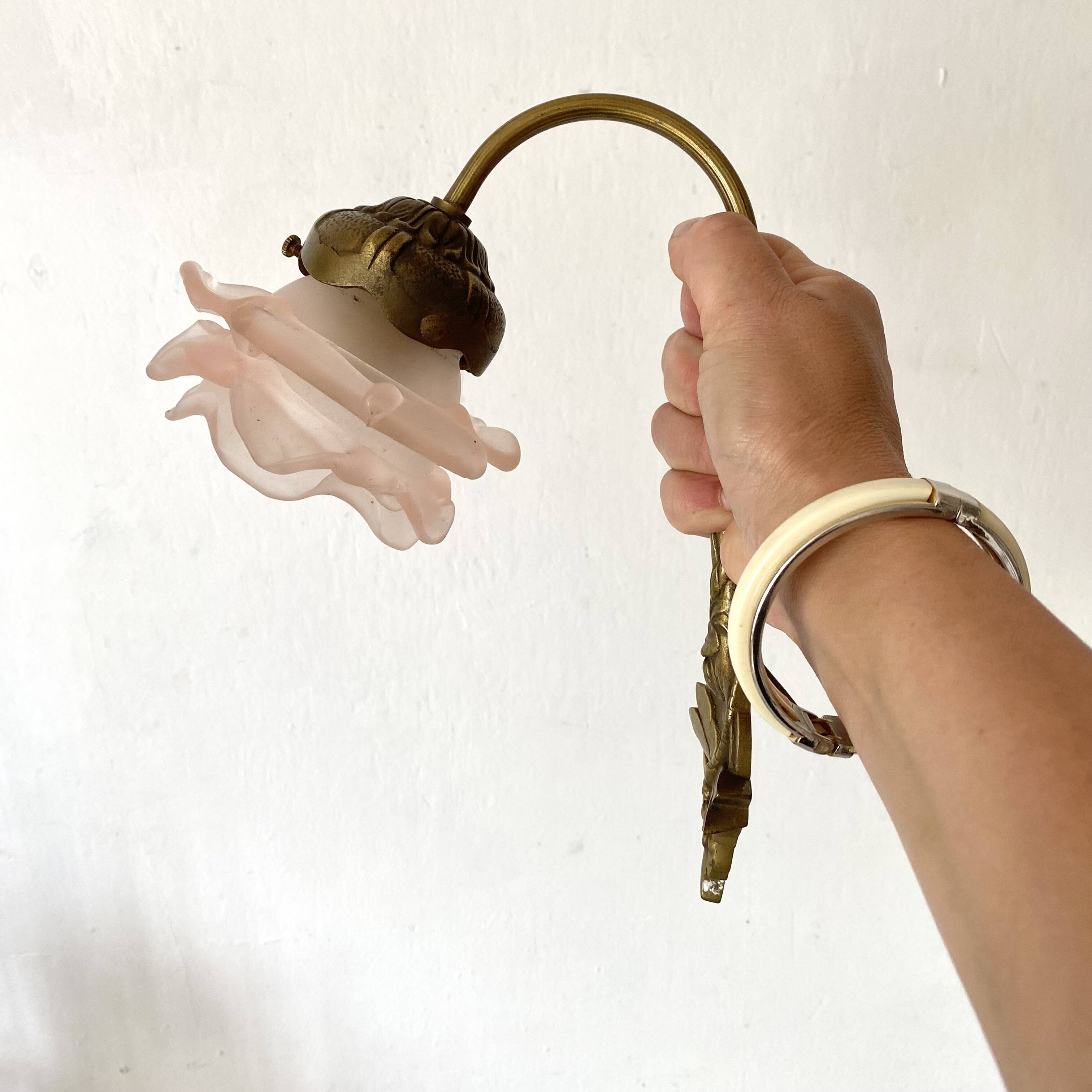 Flower and dragonfly wall lamp in art nouveau style brass