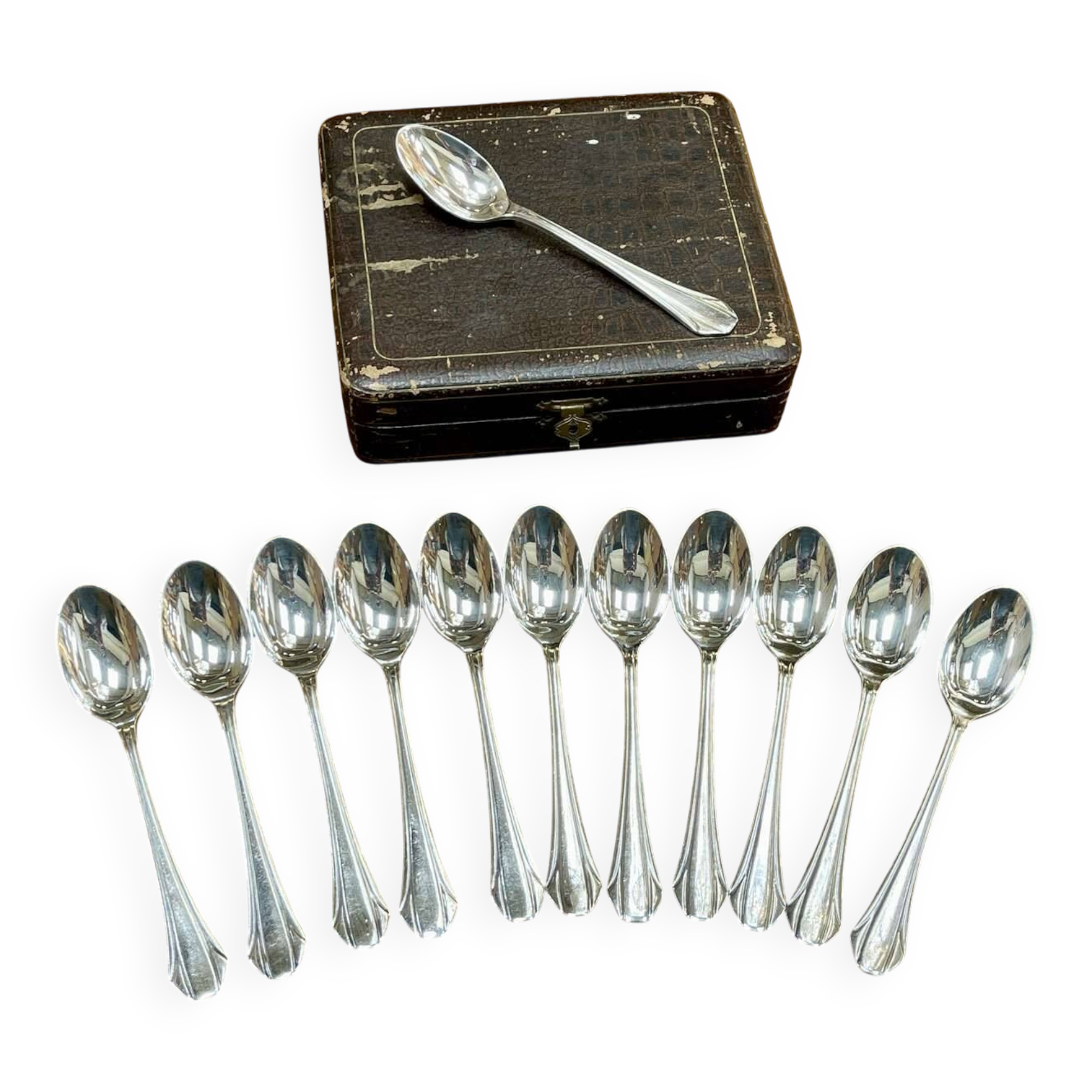 Set of 12 small silver-plated Art Deco style spoons