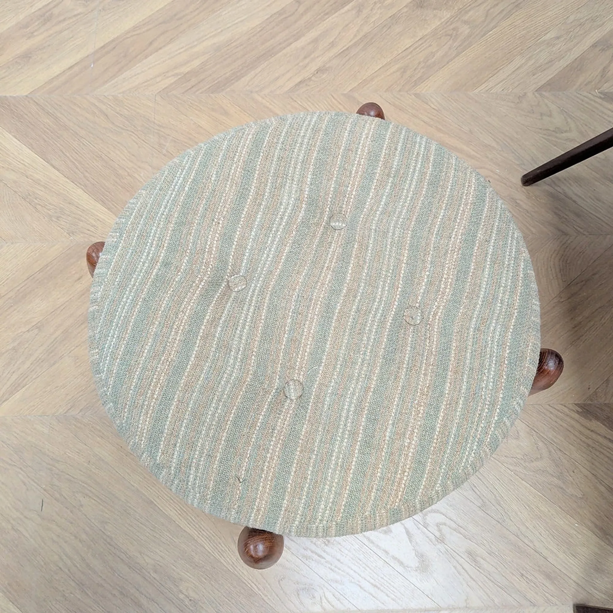 English stool in teak and cream fabric, 1960s