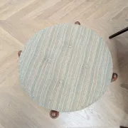English stool in teak and cream fabric, 1960s