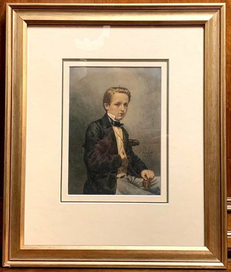 Swiss school 19th (1856): Portrait In Watercolor On Parchment Paper