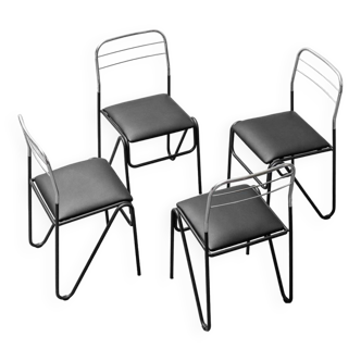 Set 4 sedie sky nero metallo anni '70 vintage modernariato