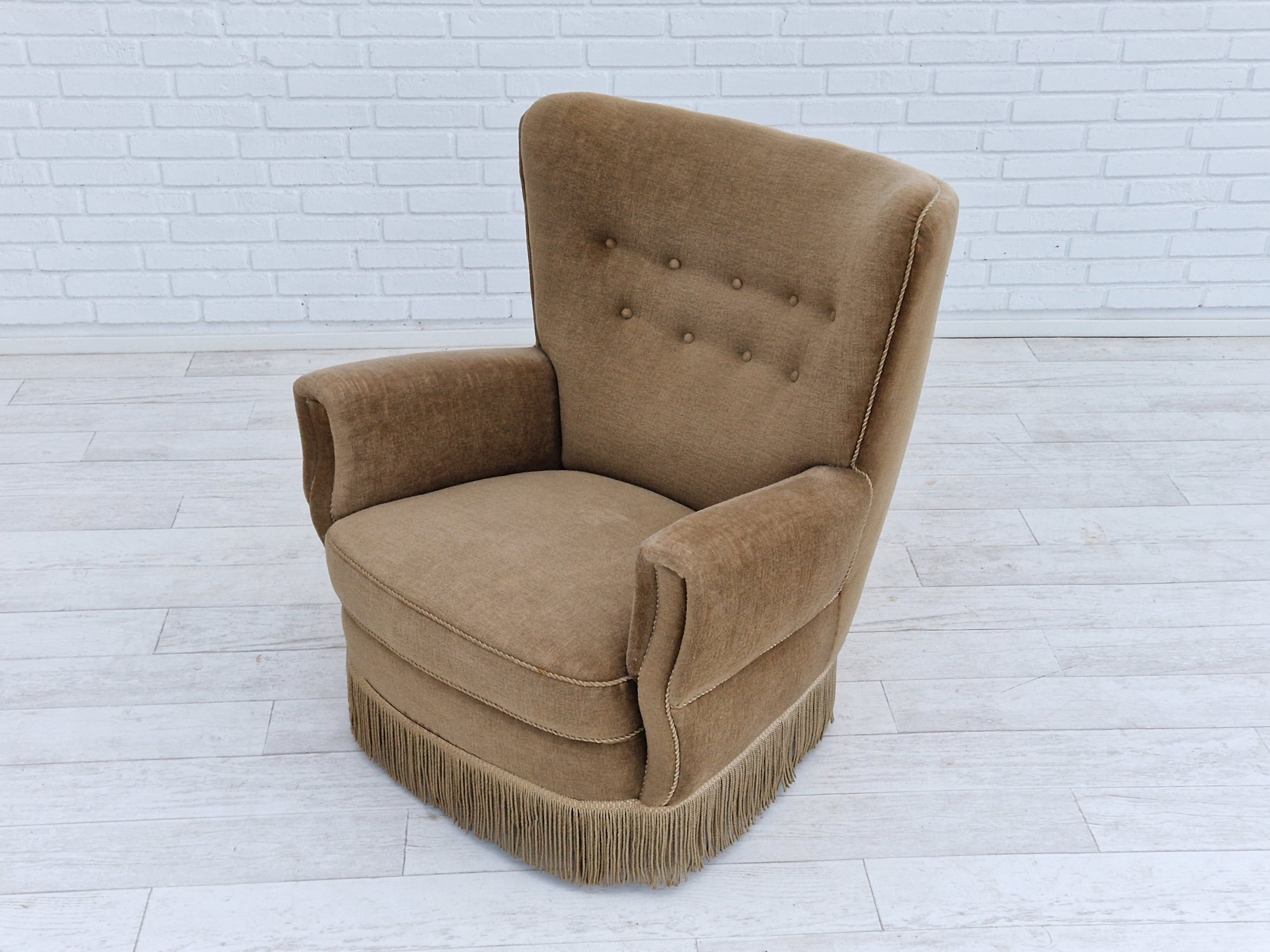 1970s, Danish design, velour chair, original condition, beech wood